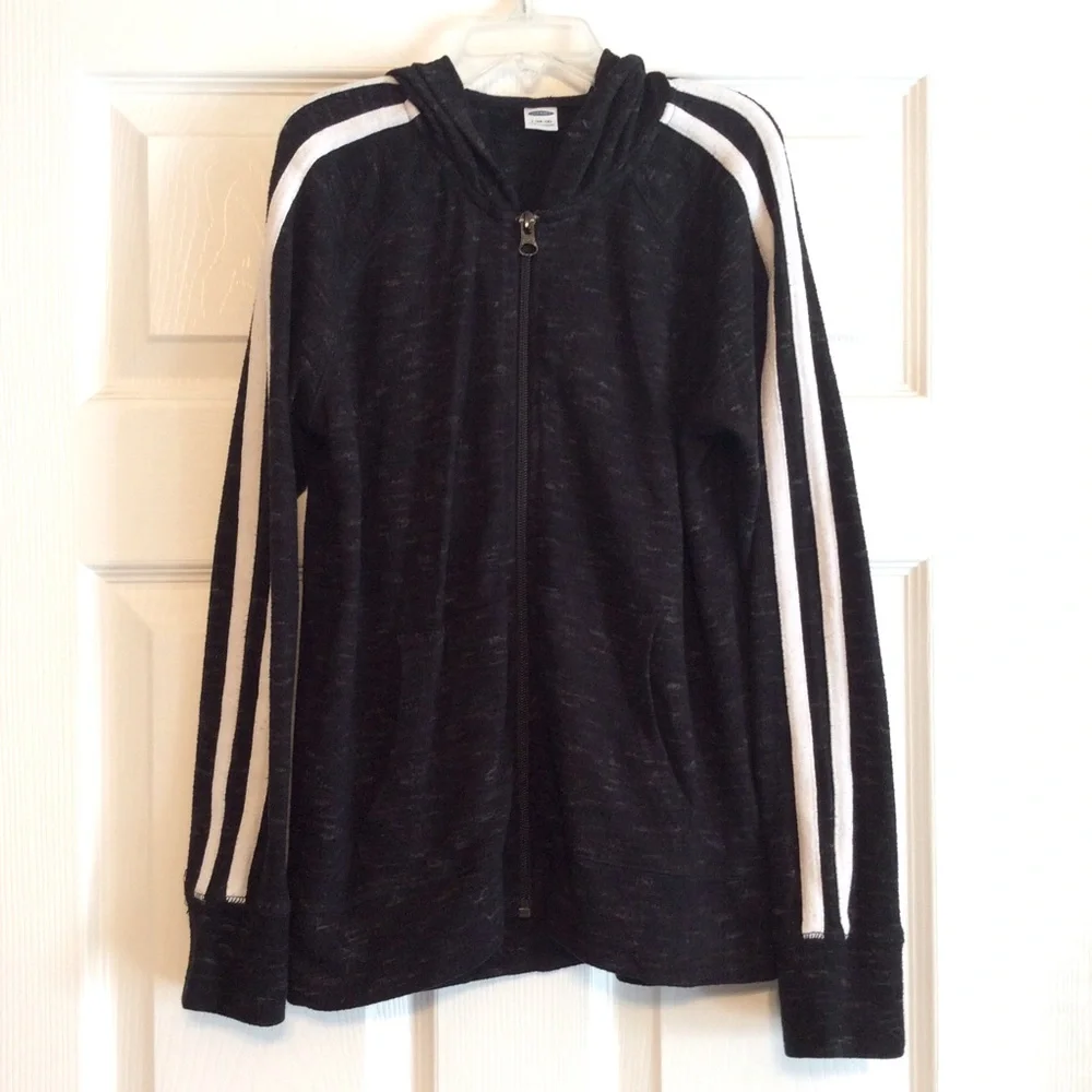 Old Navy black textured plush Blackjack zipper front lightweight girl’s L 10/12